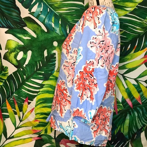 NWT $59 Crown & Ivy Small Blue Coral Colorful Beach Nautical Summer Light Blouse - Picture 4 of 8